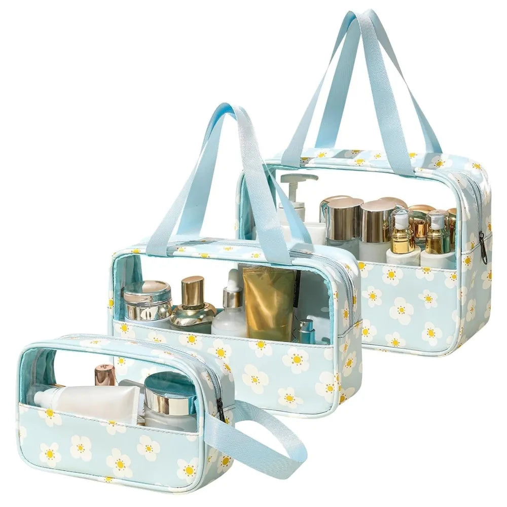 ECARLA Cosmetic bag - 3-in-1 case (KS113N) - mėlynas su ramunėlėmis 1 vnt - Kosmetika