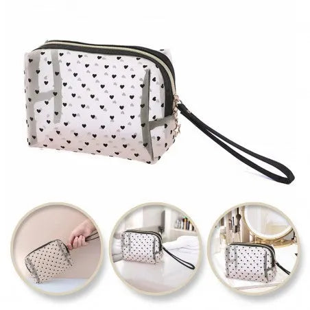 ECARLA Cosmetic bag KS126 - transparent black hearts - Kosmetika