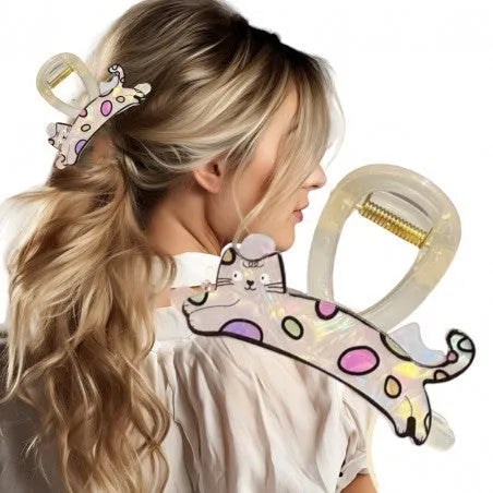 ECARLA hair clip Cat XL 8x6cm cream mother of pearl SP368 - Kosmetika