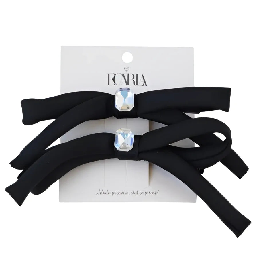 ECARLA Hair clips - SP339 juodi kaspinai su kristalu 2 vnt - Kosmetika