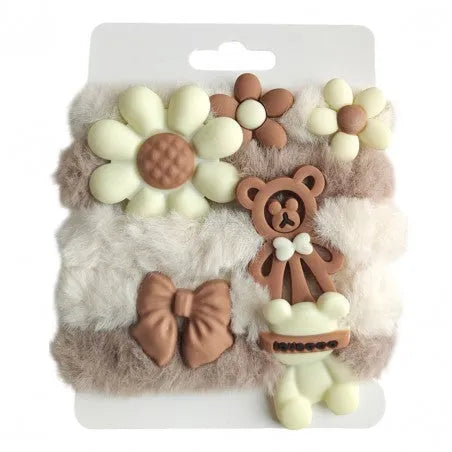 ECARLA Set of 5-in-1 Puffy hair elastics on badge Brown and white GUM174 - Kosmetika