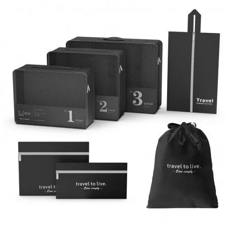 ECARLA Travel set of 7 cosmetic bags - organizers black KS142CZ - Kosmetika