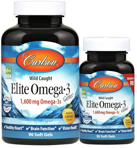 Elite Omega-3 Gems 1600mg Natural Lemon - 90 + 30 softgels - Carlson Labs - Papildai