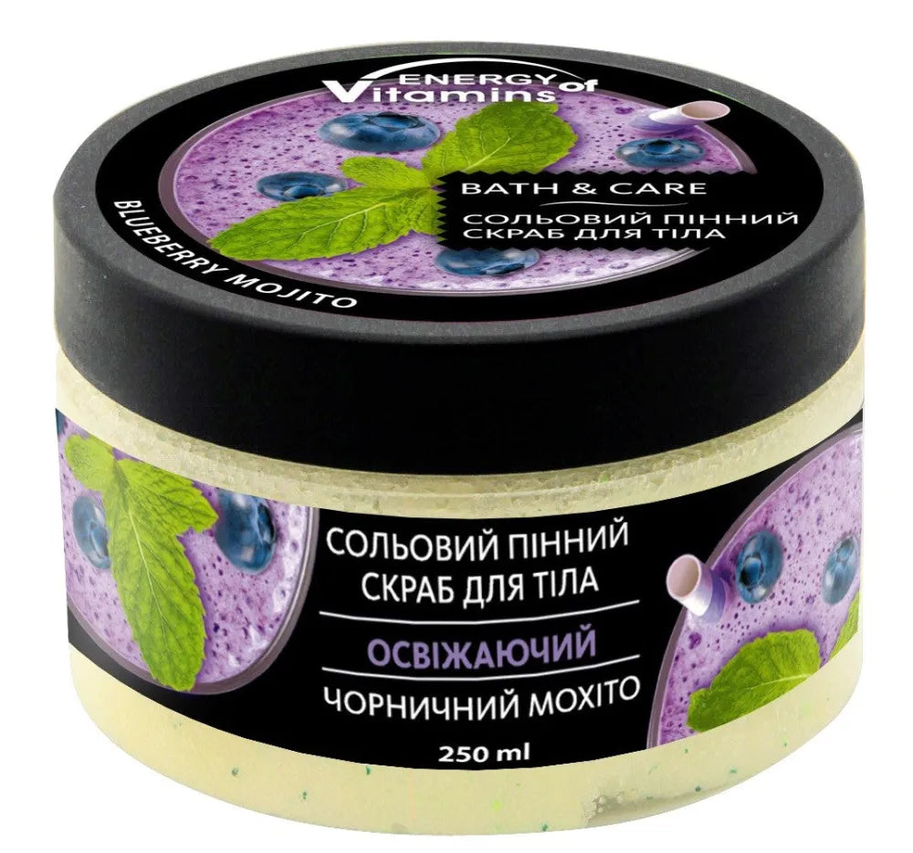 ENERGY OF VITAMINS Bath&Care Atgaivinantis Druskos Kūno Šveitiklis Blueberry Mojito 250ml - Kosmetika