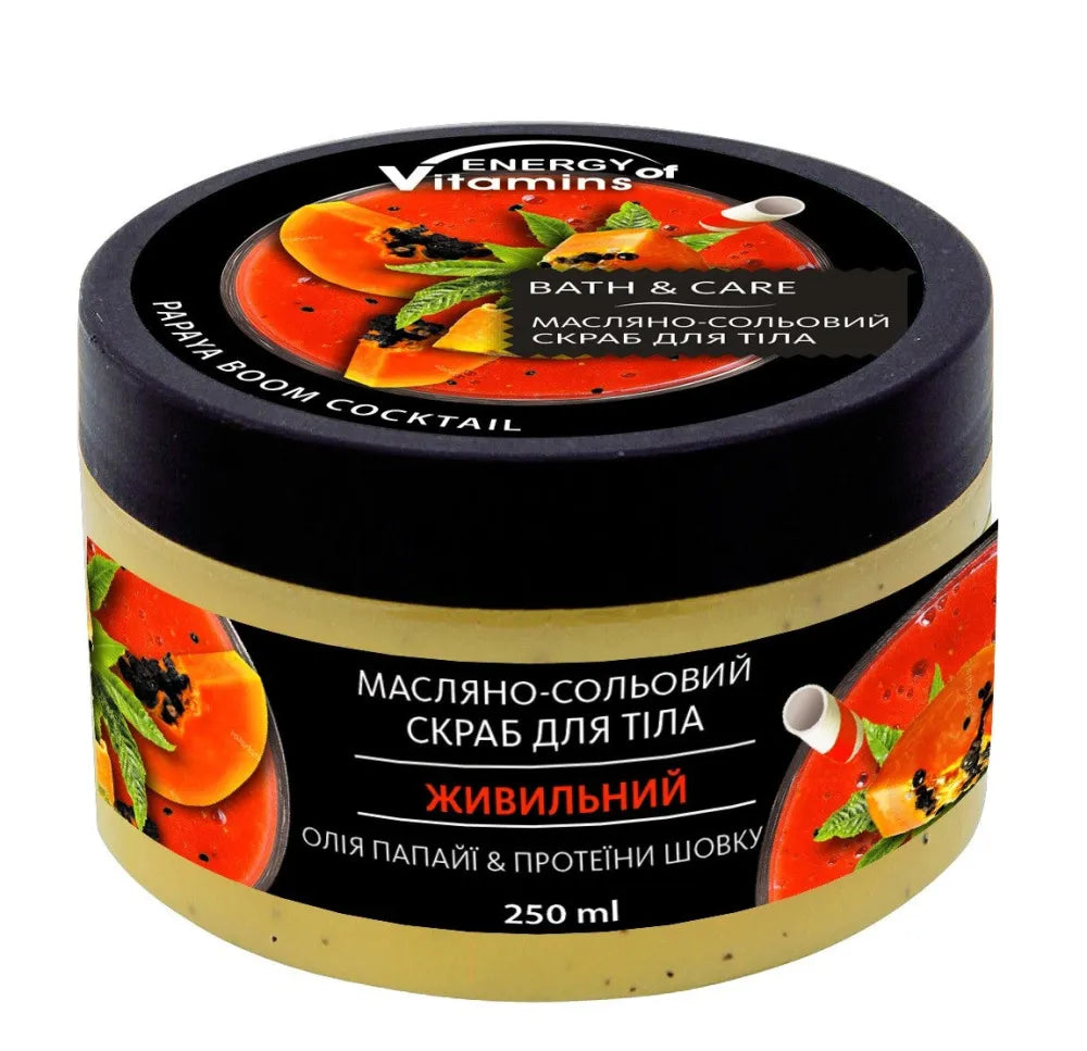 ENERGY OF VITAMINS Bath&Care Oil Kūno Druska Šveitimas Papaja Boom Kokteilis 250ml - Kosmetika