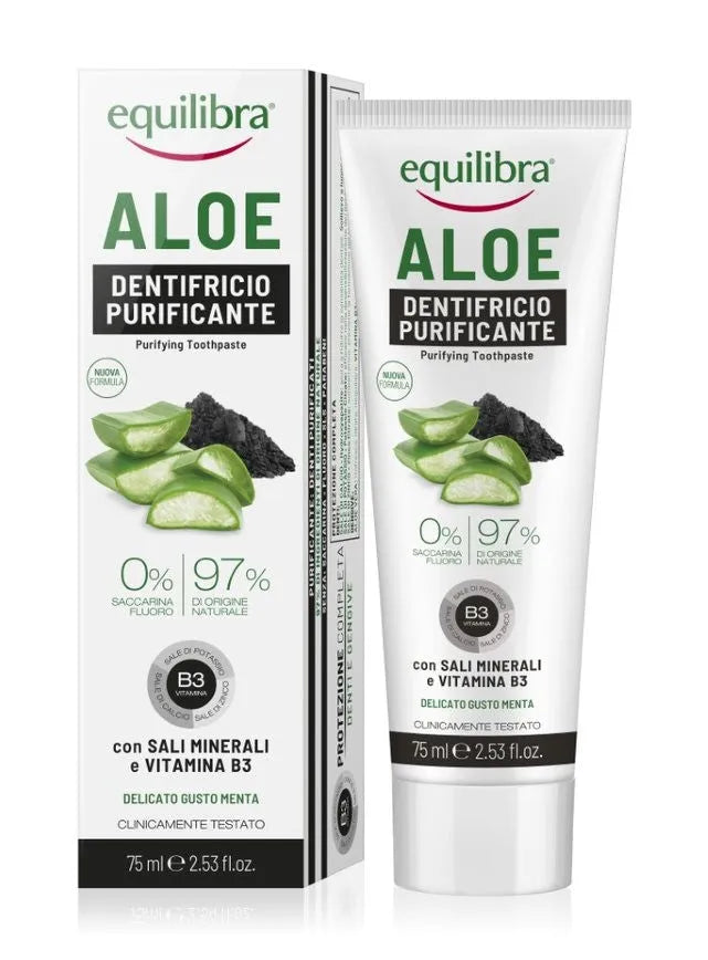 EQUILIBRA Aloe dantų pasta valanti su aktyvuota anglimi 75ml - Kosmetika