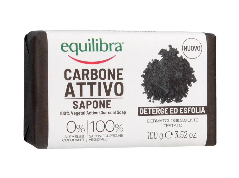 Equilibra Carbone Attivo Valymo muilas 100% augalinis su aktyvuota anglimi 100g - Kosmetika