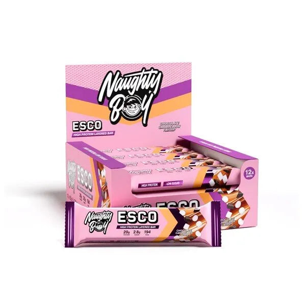 ESCO Protein Bar Chocolate Caramellow - 12 x 65g - Naughty Boy - Maistas
