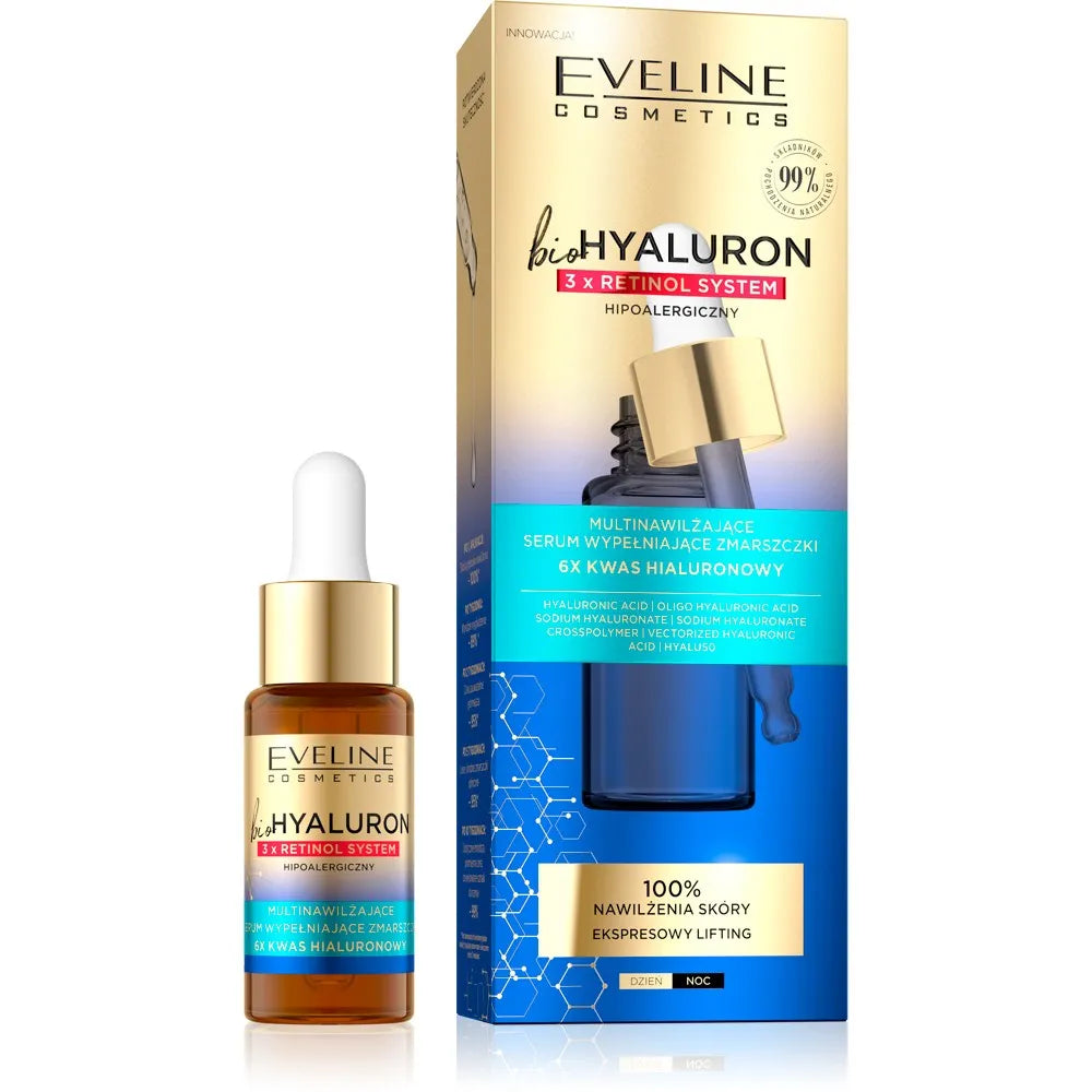 Eveline bioHYALURON 3xRetinol System Multi-drėkinantis raukšlių užpildymo serumas 18ml - Kosmetika