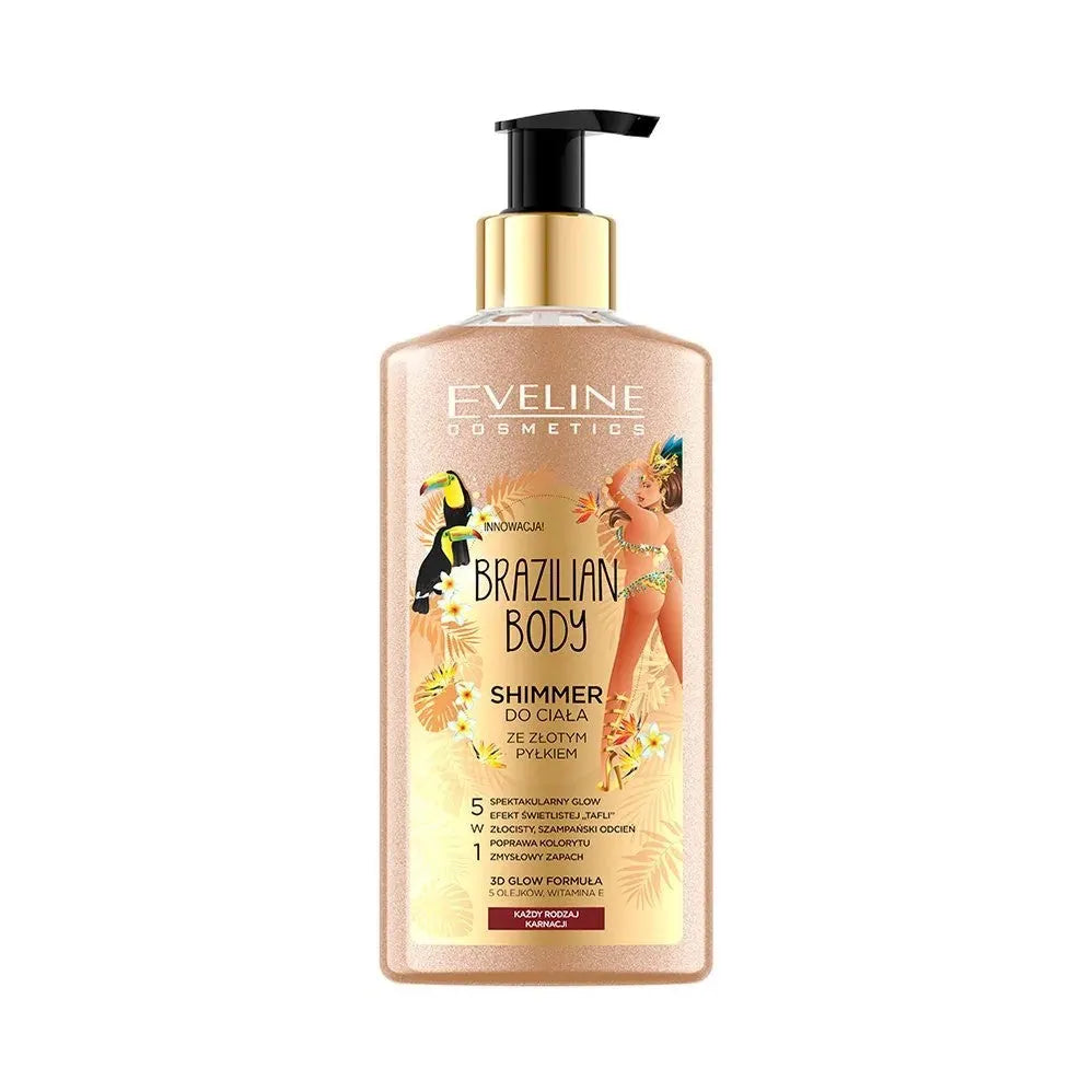 Eveline Brazilian Body Shimmer kūnui su auksiniais dulkėmis 5in1 visiems odos tonams 150ml - Kosmetika