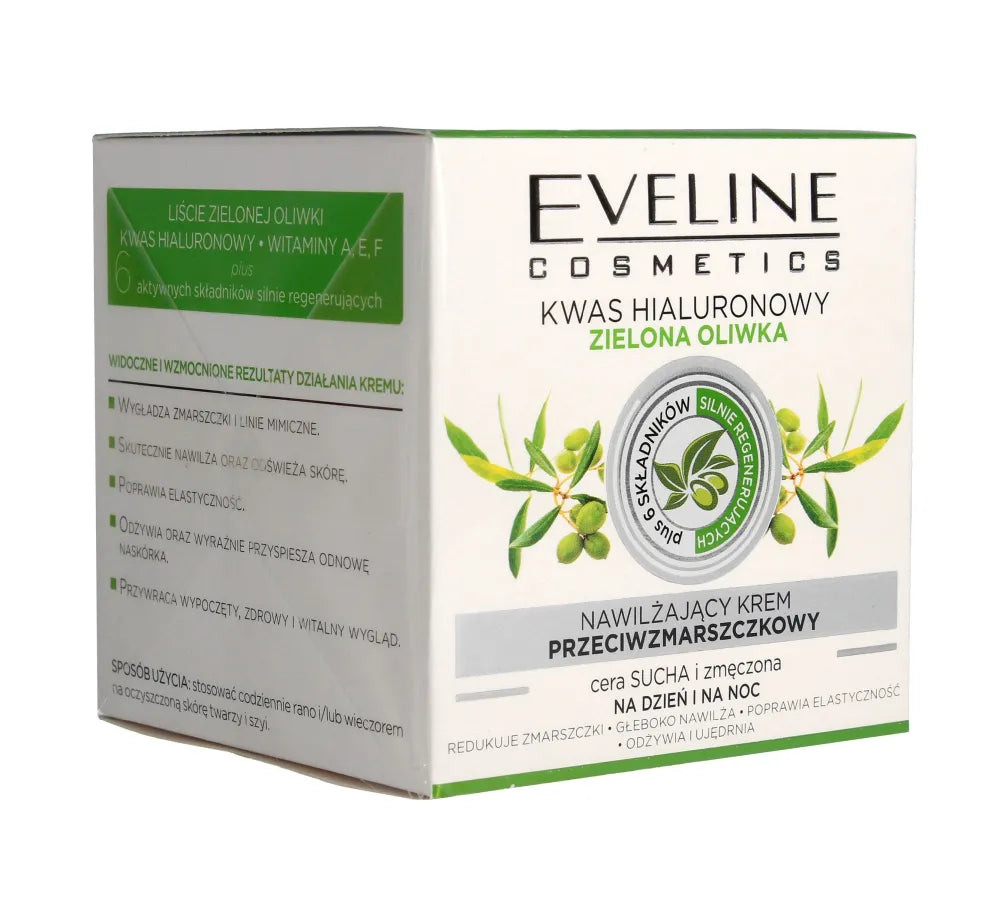 Eveline Drėkinantis Kremas Prieš Raukšles su Hialurono Rūgštimi ir Žaliaisiais Alyvuogėmis 50ml - Kosmetika