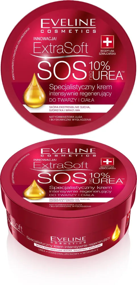 Eveline Extra Soft SOS 10% Urea Intensyviai regeneruojantis kremas veidui ir kūnui 175ml - Kosmetika