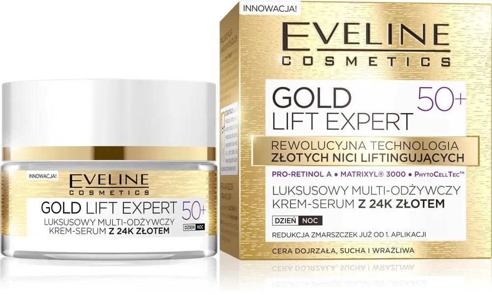 Eveline Gold Lift Expert 50+ Multi-maitinantis kremas-serumas dienai ir nakčiai 50ml - Kosmetika
