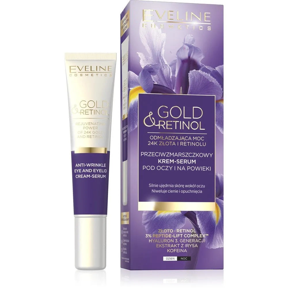 Eveline Gold & Retinol Anti-wrinkle Eye and Eyelid Cream-serum dienai ir nakčiai 15ml - Kosmetika