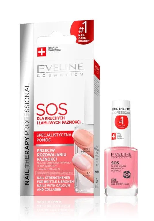 Eveline Nail Therapy SOS gydomoji lenkimo nagų lakas trapiems ir silpniems nagams 12ml - Kosmetika