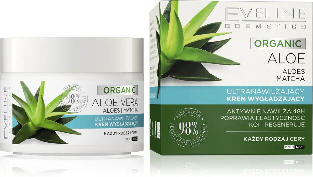 Eveline Organic Aloe Ultra-moisturizing Smoothing Cream dienai ir nakčiai - tinka visiems odos tipams 50ml - Kosmetika