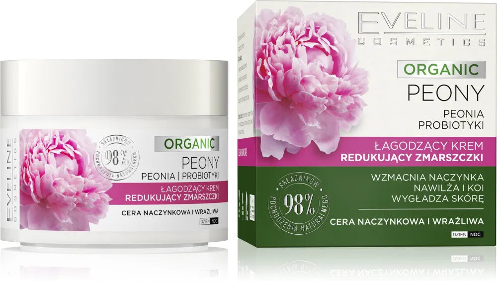 Eveline Organic Peony Soothing Cream mažinantis raukšles dienai ir nakčiai - kapiliarinėms jautrioms odos tipams 50ml