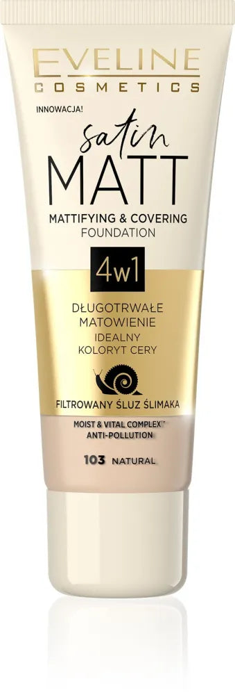 Eveline Satin Matt Mattifying Foundation 4in1 Nr. 103 Natūralus 30ml - Kosmetika