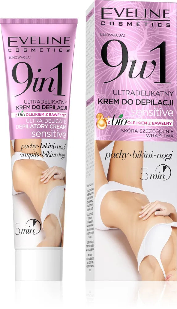 Eveline Ultra-Delicate Hair Removal Cream Sensitive su bio aliejumi 9in1 125ml - Kosmetika