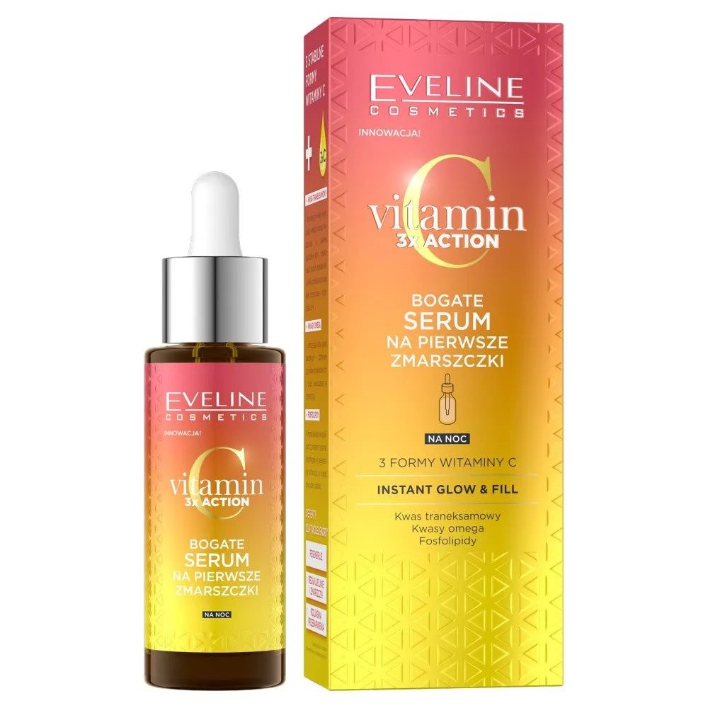EVELINE Vitamin C 3xAction Turtingas Serumas pirmiesiems raukšlėms naktį 30ml - Kosmetika