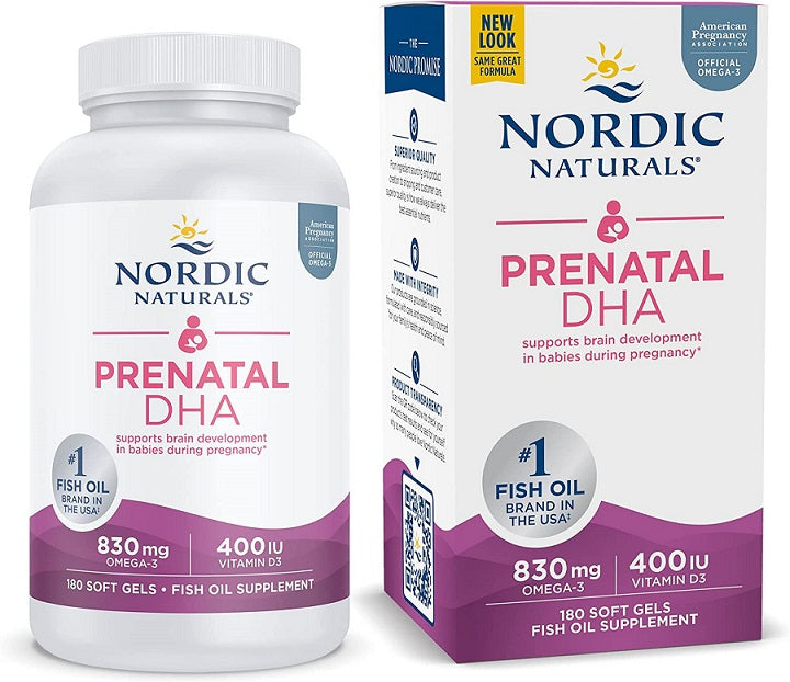 Prenatal DHA, 830mg Omega-3 + 400 IU D3 Unflavored - 180 softgels - Nordic Naturals