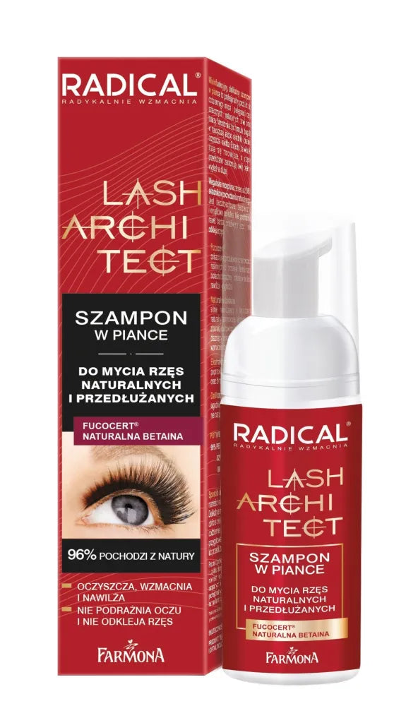 Farmona Radical Lash Architect Foam Shampoo - skirtas natūralių ir priauginamų blakstienų plovimui 50ml - Kosmetika
