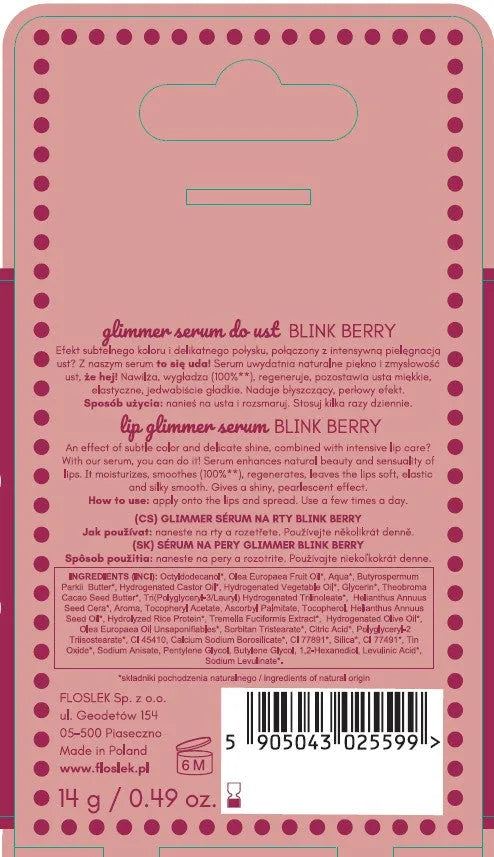 FLOSLEK Glimmer Lip Serum Blink Berry 14 g - Kosmetika