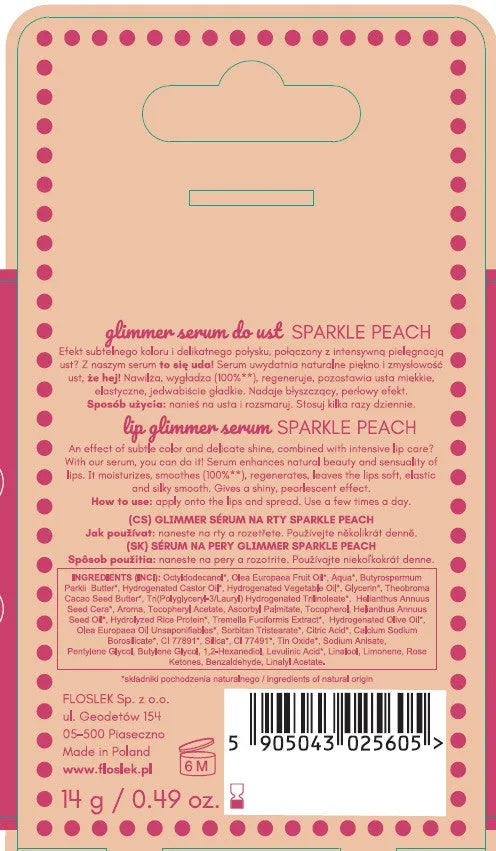 FLOSLEK Glimmer Lip Serum Sparkle Peach 14 g - Kosmetika