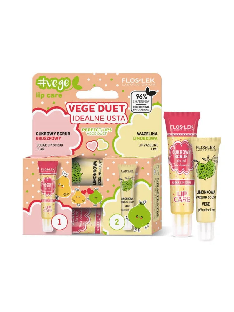 Floslek Lip Care Vege Duet Perfect Lips (kriaušių šveitiklis 14g + kalkių vazelinas 10g) - Kosmetika