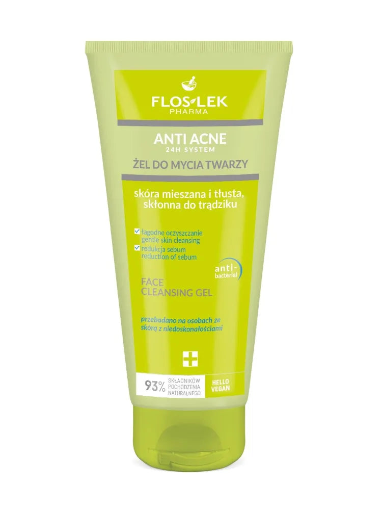 FLOSLEK Pharma Anti-Acne 24H System valymo gelis mišriai riebiai ir linkusiai į spuogus odai 200ml - Kosmetika