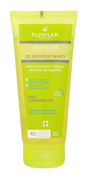 FLOSLEK Pharma Anti-Acne 24H System valymo gelis mišriai riebiai ir linkusiai į spuogus odai 200ml - Kosmetika