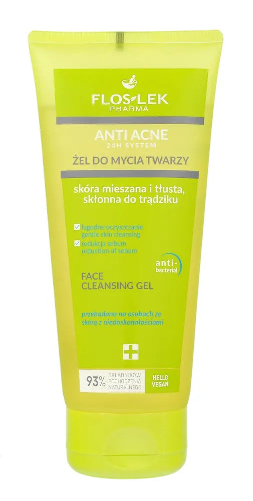 FLOSLEK Pharma Anti-Acne 24H System valymo gelis mišriai riebiai ir linkusiai į spuogus odai 200ml - Kosmetika