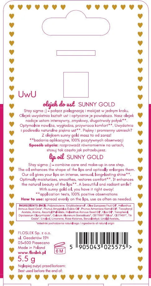 FLOSLEK Sunny Gold Lip Oil 5.5 g - Kosmetika