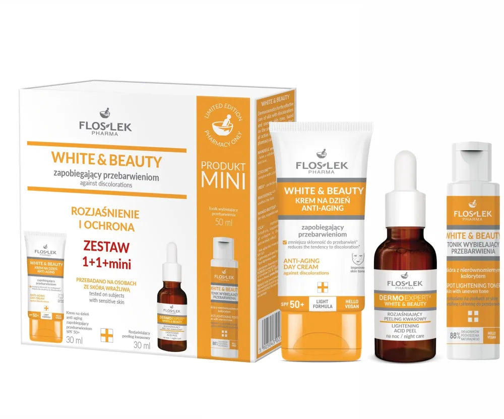 FLOSLEK White&Beauty dovanų rinkinys Anti-discoloration cream + Brightening peeling + Whitening tonic - Kosmetika