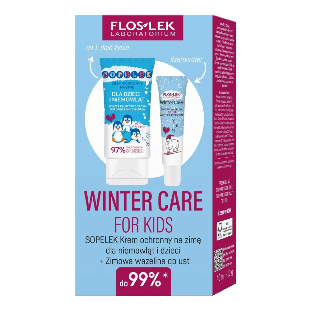 FLOSLEK Winter Care dovanų rinkinys Sopelek Žiemos apsauginis kremas vaikams + vazelinas lūpoms - Kosmetika
