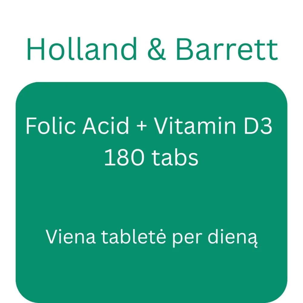 Folic Acid + Vitamin D3 - 180 tabs - Holland & Barrett - Papildai