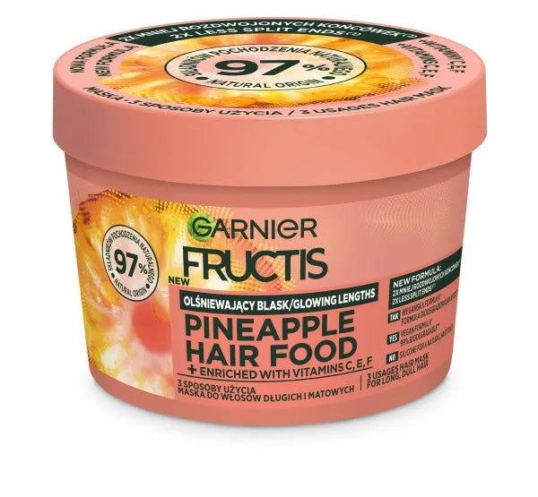 Fructis Hair Food Mask žvilgantis blizgesys ilgiems ir nuobodžiams plaukams - Ananasas 400ml - Kosmetika