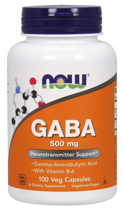 GABA with Vitamin B6 500mg - 100 vcaps - NOW Foods - Papildai