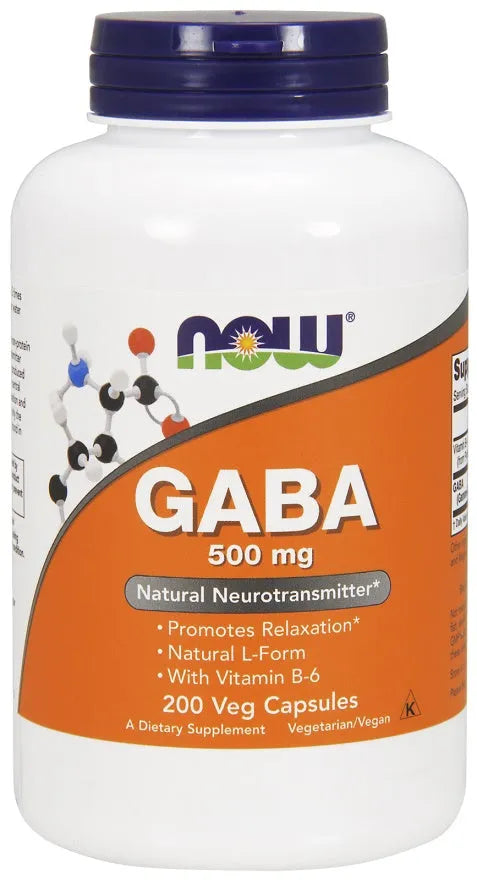 GABA with Vitamin B6 500mg - 200 vcaps - NOW Foods - Papildai