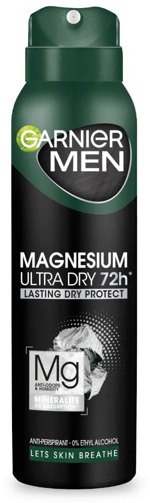 Garnier Men Deodorantas purškiklis Magnesium Ultra Dry 72h - Ilgalaikė Sausa Apsauga 150ml - Kosmetika