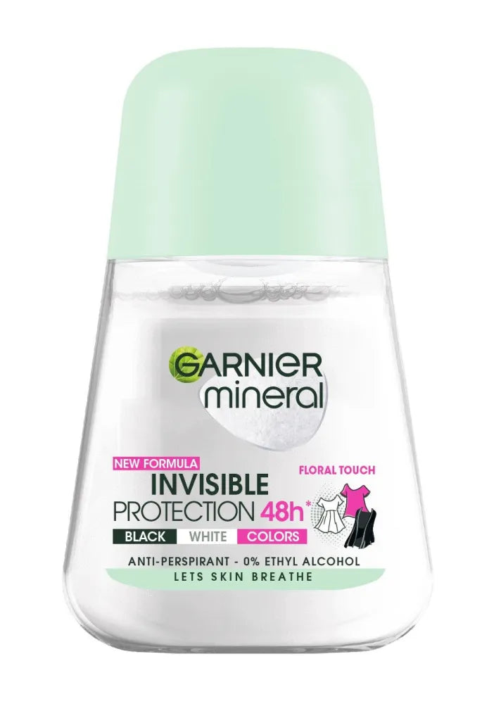 Garnier Mineral Deodorant roll-on Invisible Protection 48h Gėlių prisilietimas - Juoda Balta Spalvos 50ml - Kosmetika