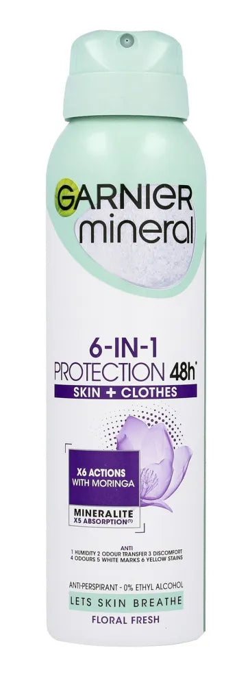 Garnier Mineral Deodorant spray 6in1 Apsauga 48h Gėlių Gaiva - Oda + Drabužiai 150ml - Kosmetika