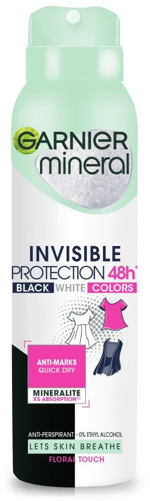 Garnier Mineral Deodorant spray Invisible Protection 48h Gėlių prisilietimas - Juoda Balta Spalvos 150ml - Kosmetika