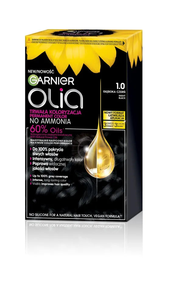 GARNIER Olia Plaukų dažai nr. 1.0 Night Black - Gilus juodas - Kosmetika