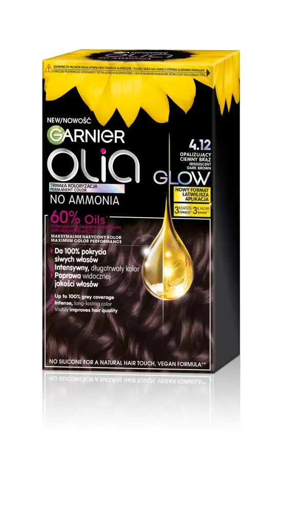 GARNIER Olia plaukų dažai nr. 4.12 Tamsiai ruda - Mirdintis rudas - Kosmetika