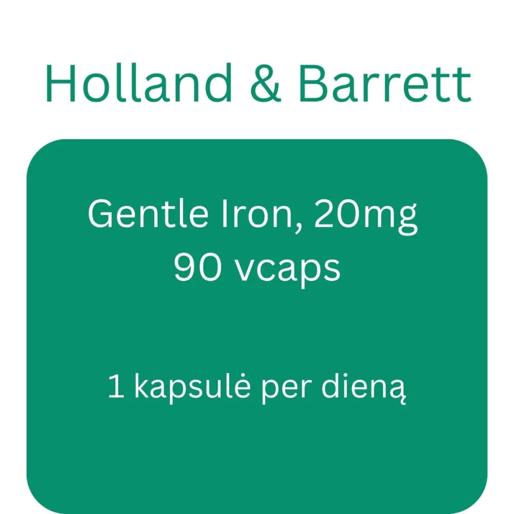 Gentle Iron 20mg - 90 vcaps - Holland & Barrett - Papildai