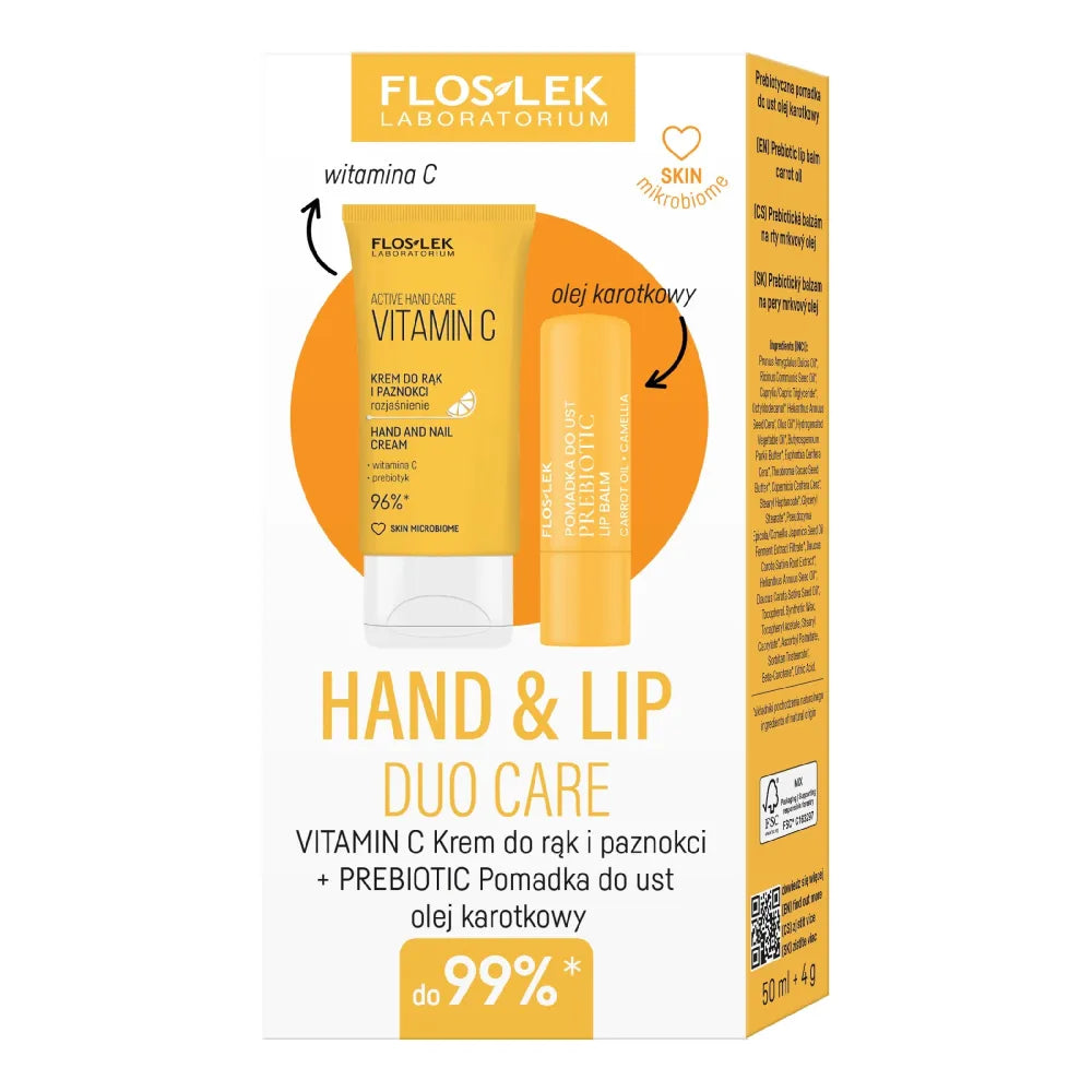 HAND & LIP duo care vitamin c (aktyvi rankų priežiūros kremas rankoms ir nagams 50 ml + prebiotinis lūpų balzamas su
