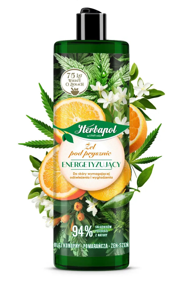 HERBAPOL Energizing Shower Gel Kanapių aliejus Apelsinas Ženšenis 400 ml - Kosmetika