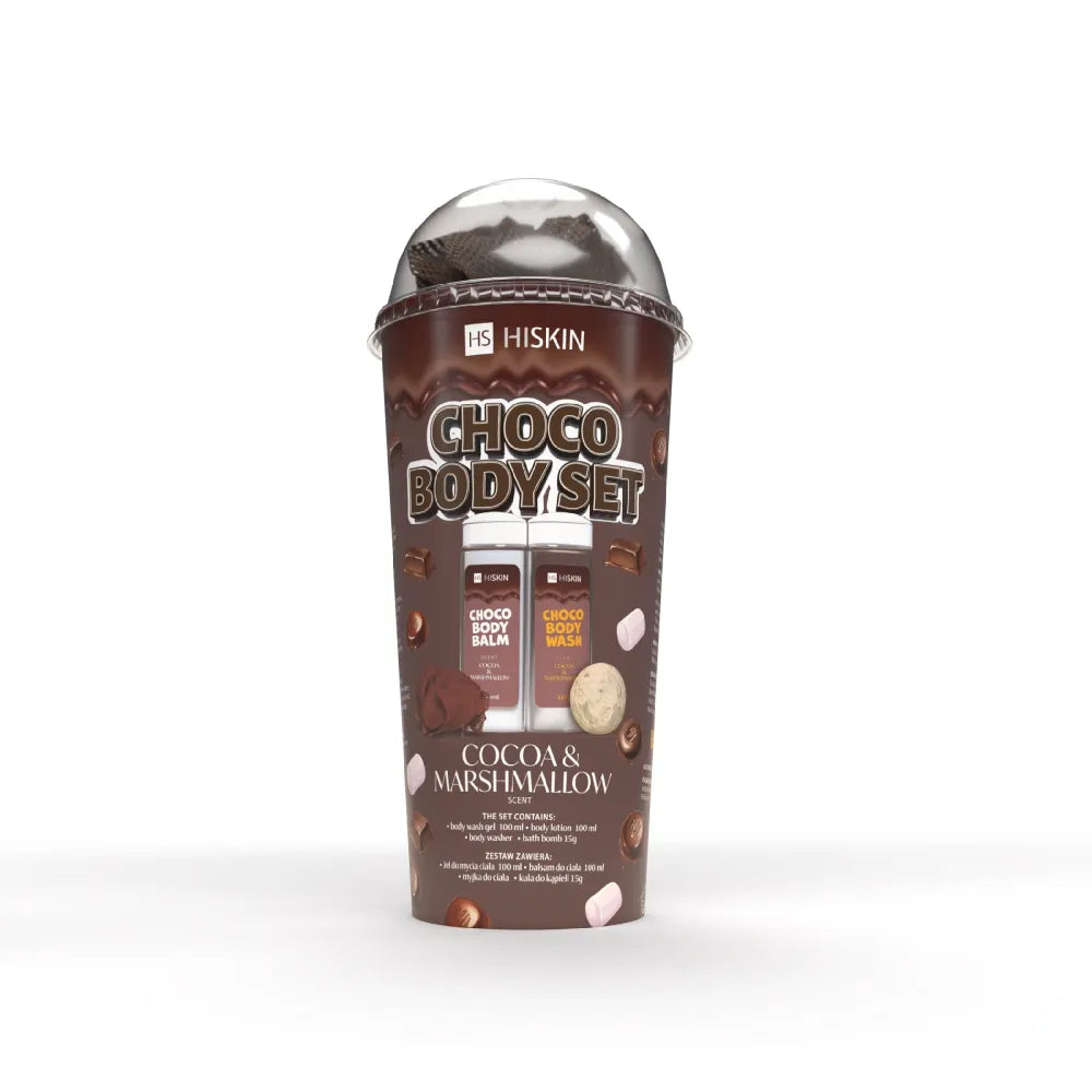 HISKIN Body Set Tuba Bath Products - Choco (body wash gel 100ml + body lotion 100ml + wash + ball 15g) - Kosmetika