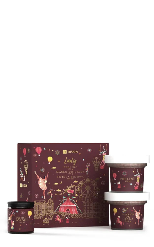 HISKIN Gift Set Body Scrub + Bath Butter + Lady Xmass Soy Candle - Kosmetika